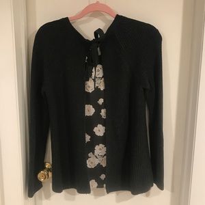 Loft Knit Gray pullover Sweater vintage floral pattern and tie on back S…